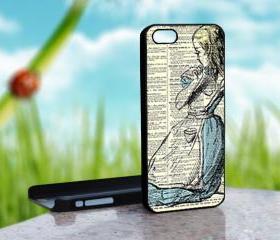 ALICE IN WONDERLAND Vintage - Design on Hard Case for iPhone 5 Black Case Cover - Please Leave note for the case color: White Case or Clear Case